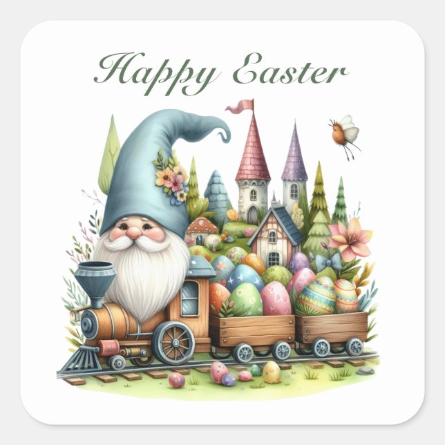 Cute Happy Easter gnome train  Square Sticker (Front)