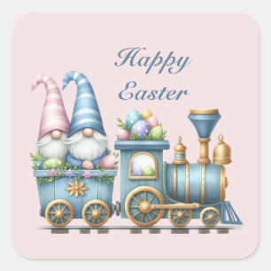 Cute Happy Easter gnome train Square Sticker