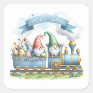 Cute Happy Easter gnome train   Square Sticker