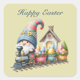Cute Happy Easter gnome train  Square Sticker