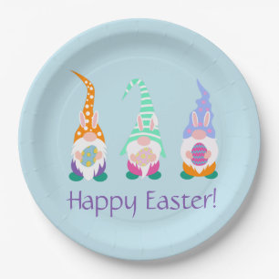 Cute Happy Easter Gnomes Bunny Ears Spring Colours Paper Plate