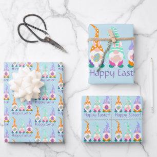 Cute Happy Easter Gnomes Bunny Ears Spring Colours Wrapping Paper Sheet