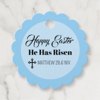 Cute Happy Easter He Has Risen Bible Verse Blue Favour Tags