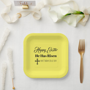 Cute Happy Easter He Has Risen Bible Verse Yellow Paper Plate