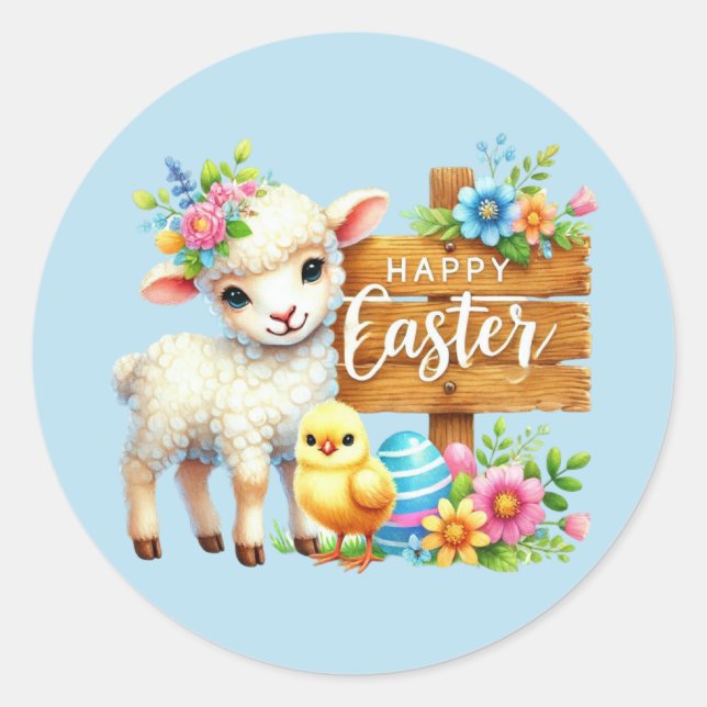 Cute Happy Easter lamb  Classic Round Sticker (Front)
