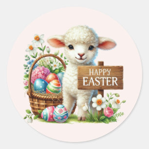 Cute Happy Easter lamb Classic Round Sticker