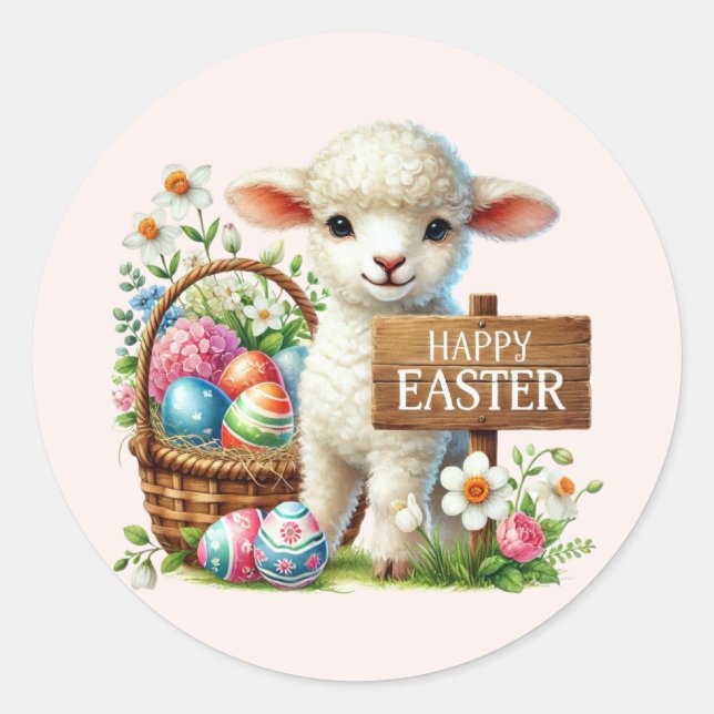 Cute Happy Easter lamb  Classic Round Sticker (Front)