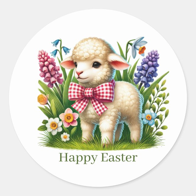 Cute Happy Easter lamb customizable Classic Round Sticker (Front)
