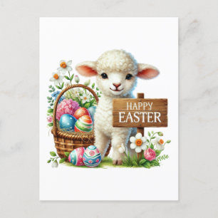 Cute Happy Easter lamb Holiday Postcard