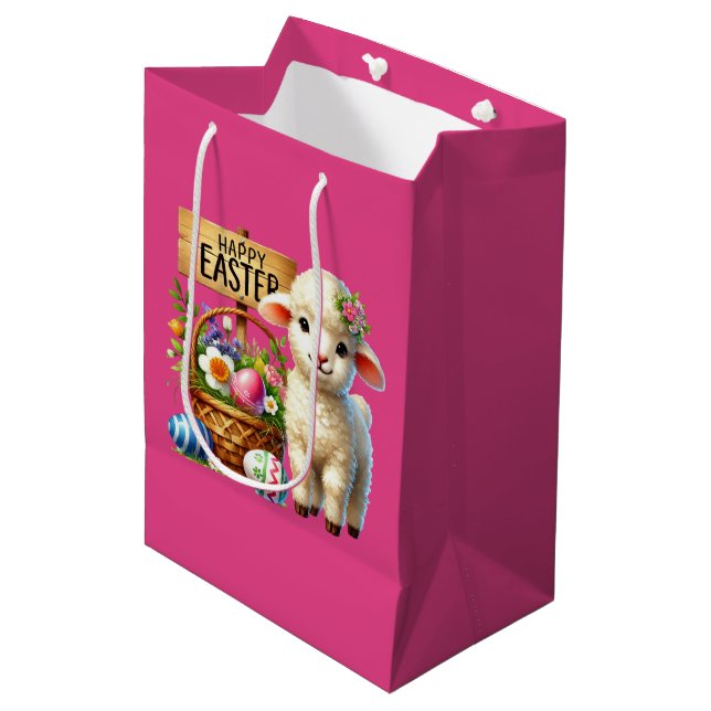 Cute Happy Easter lamb Medium Gift Bag (Front Angled)