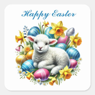 Cute Happy Easter lamb Square Sticker
