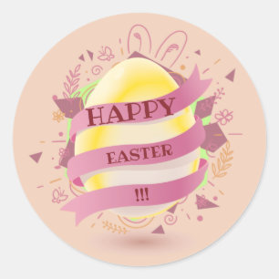 Cute Happy Easter -Pink Classic Round Sticker