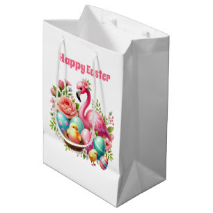 Cute Happy Easter pink flamingo  Medium Gift Bag