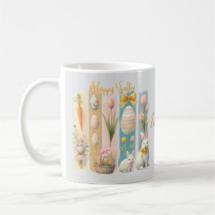 Cute Happy Easter Pink Gold Blue Vertical Coffee Mug