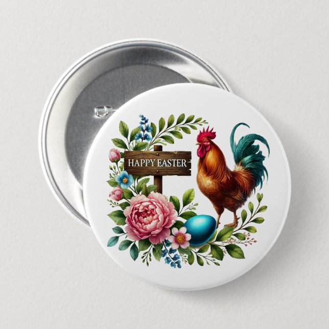 Cute Happy Easter rooster 7.5 Cm Round Badge (Front & Back)