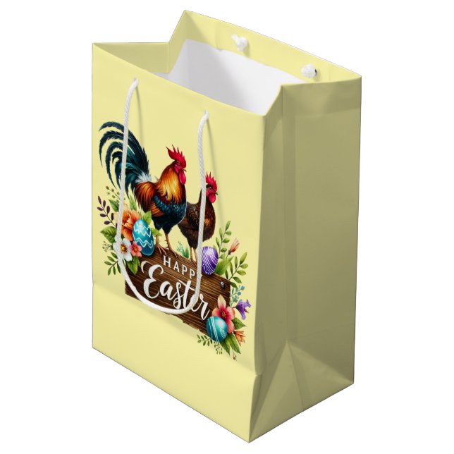 Cute Happy Easter rooster Medium Gift Bag (Front Angled)