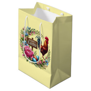 Cute Happy Easter rooster  Medium Gift Bag