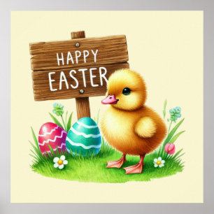Cute Happy Easter rooster  Poster