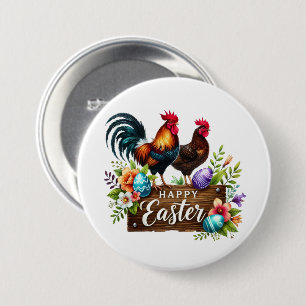Cute Happy Easter roosters 7.5 Cm Round Badge
