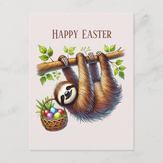 Cute Happy Easter sloth  Holiday Postcard (Front)