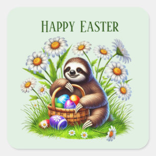 Cute Happy Easter sloth Holiday  Square Sticker