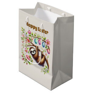 Cute Happy Easter sloth Medium Gift Bag