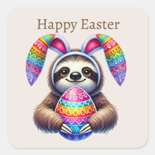 Cute Happy Easter sloth  Square Sticker