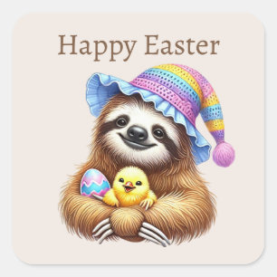 Cute Happy Easter sloth  Square Sticker