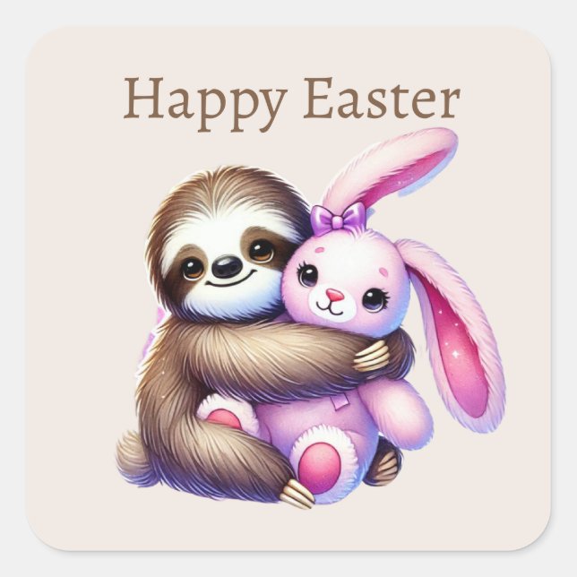 Cute Happy Easter sloth Square Sticker  (Front)