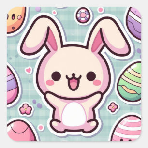 Cute Happy Easter Stickers! Happy bunny Stickers