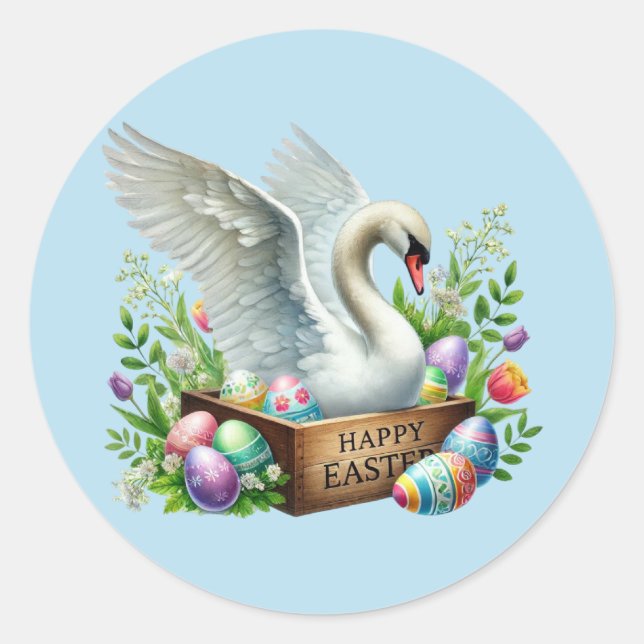 Cute Happy Easter swan Classic Round Sticker (Front)