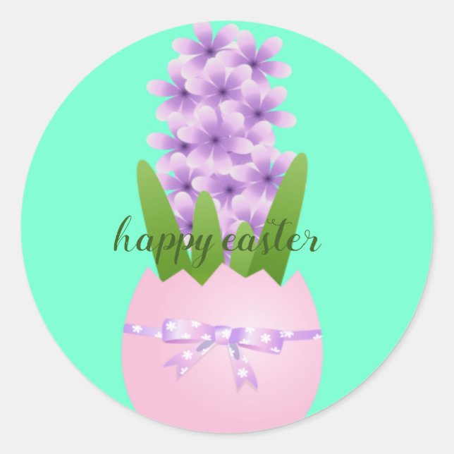 Cute Happy Easter turquoise Classic Round Sticker (Front)