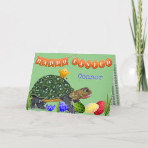 Cute Happy Easter Turtle Green Child Kid's Custom Holiday Card