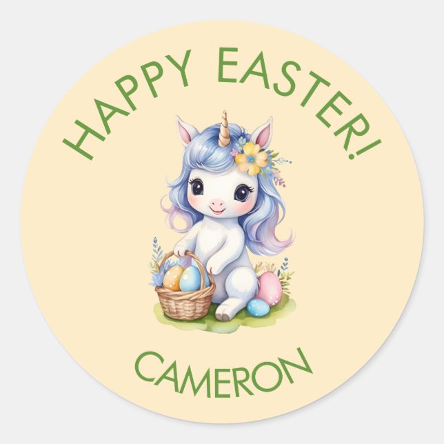 Cute Happy Easter Unicorn Customisable Sticker (Front)