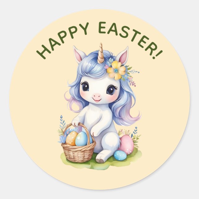 Cute Happy Easter Unicorn Sticker (Front)