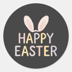 Cute Happy Easter Watercolor Bunny Ears Classic Round Sticker