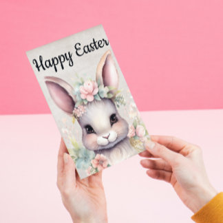 Cute Happy Easter Watercolor Bunny Holiday Postcard