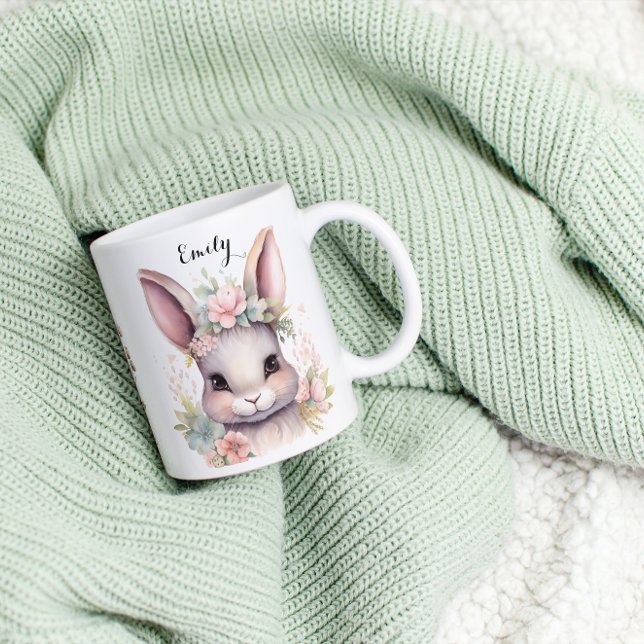 Cute Happy Easter Watercolor Bunny Two-Tone Coffee Mug (Creator Uploaded)