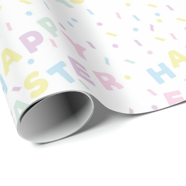 Cute Happy Easter Word Confetti Pattern Wrapping Paper (Roll Corner)