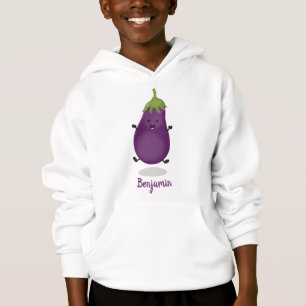 Cute happy eggplant aubergine cartoon illustration
