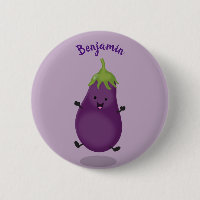 Cute happy eggplant aubergine cartoon illustration