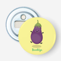 Cute happy eggplant aubergine cartoon illustration