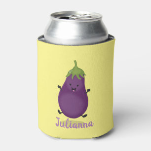 Cute happy eggplant aubergine cartoon illustration can cooler