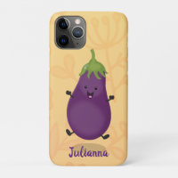 Cute happy eggplant aubergine cartoon illustration