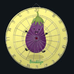 Cute happy eggplant aubergine cartoon illustration dartboard<br><div class="desc">Add some garden fun to your day with this cute eggplant drawn in cute cartoon illustration style.</div>
