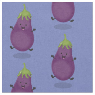Cute happy eggplant aubergine cartoon illustration fabric