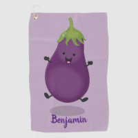 Cute happy eggplant aubergine cartoon illustration