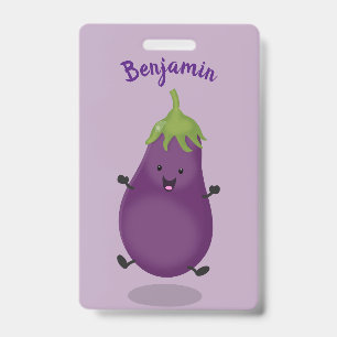 Cute happy eggplant aubergine cartoon illustration ID badge