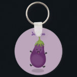 Cute happy eggplant aubergine cartoon illustration key ring<br><div class="desc">Add some garden fun to your day with this cute eggplant drawn in cute cartoon illustration style.</div>