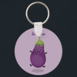 Cute happy eggplant aubergine cartoon illustration key ring<br><div class="desc">Add some garden fun to your day with this cute eggplant drawn in cute cartoon illustration style.</div>
